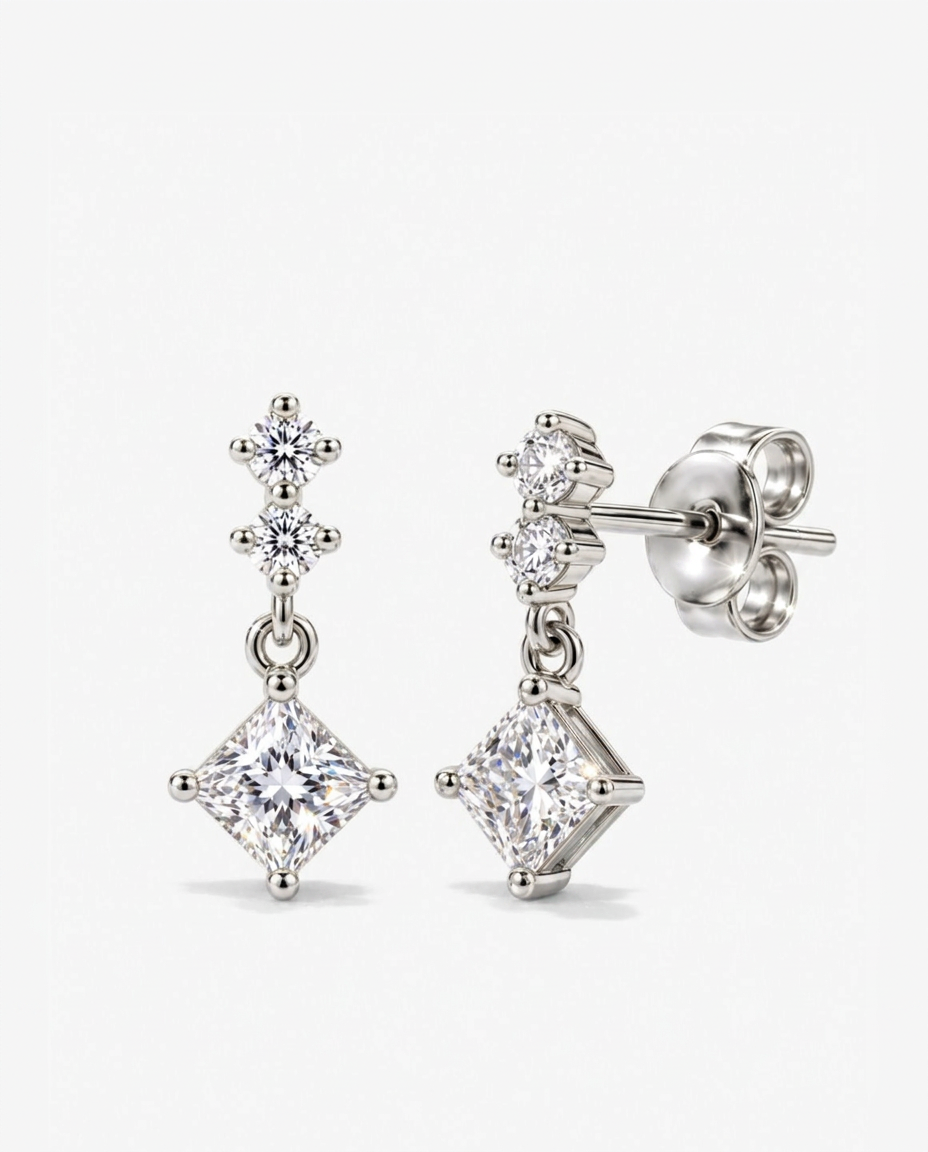 Square Drop Stud Earrings