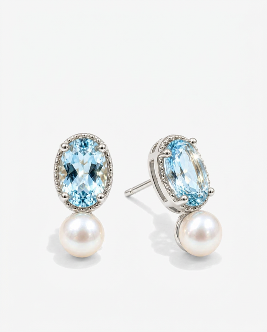 Oval Crystal & Pearl Studs