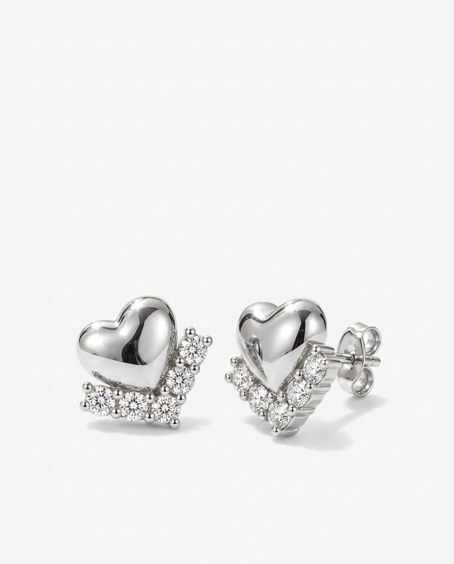 Puffed Heart Crystal Studs