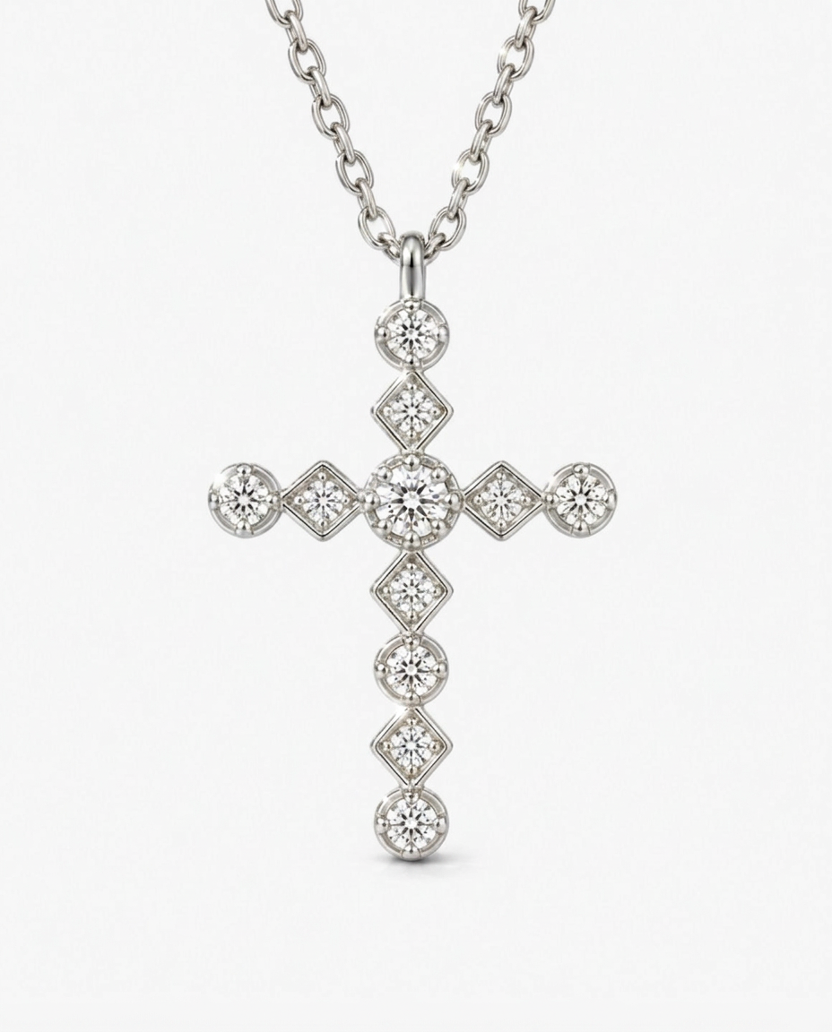 Mixed-Cut Cross Necklace