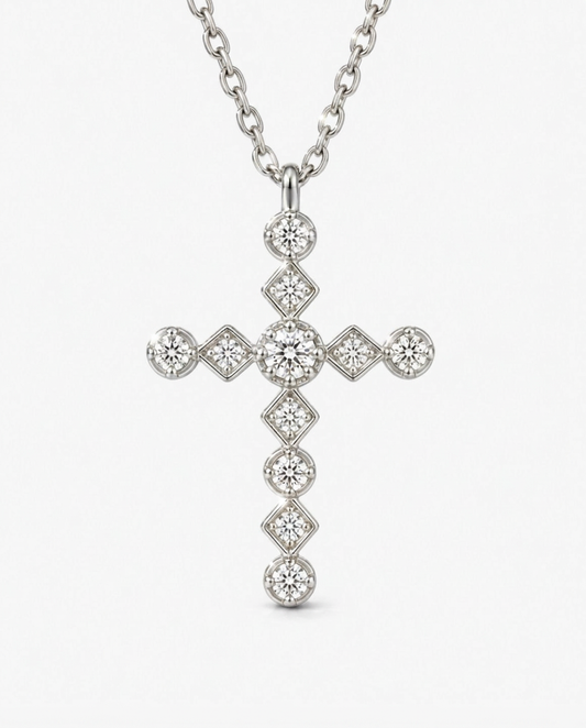 Mixed-Cut Cross Necklace