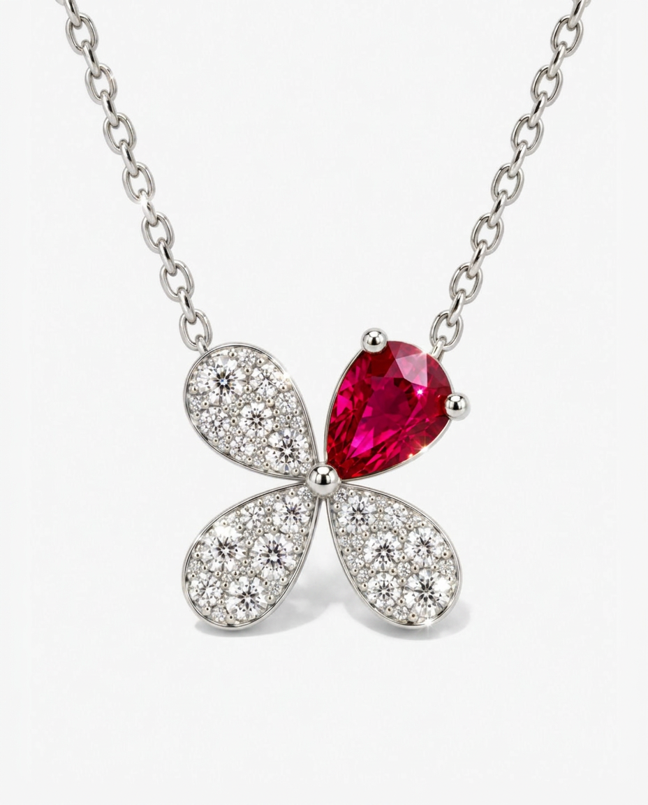 Red Crystal Clover Pendant Necklace