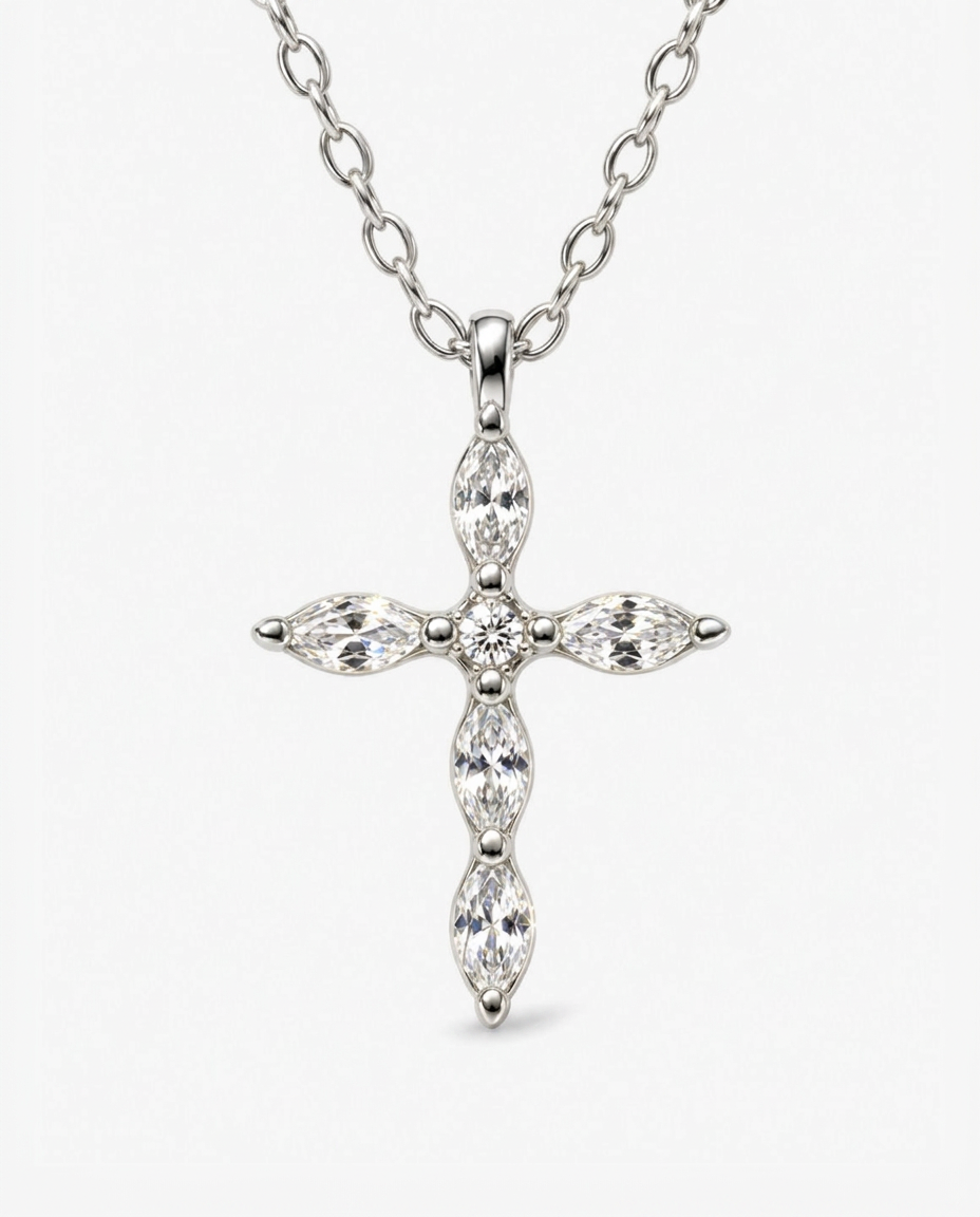 Flower Cross Pendant Necklace