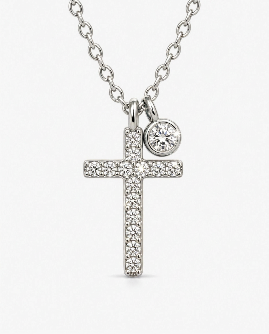 Pavé Cross & Stone Necklace