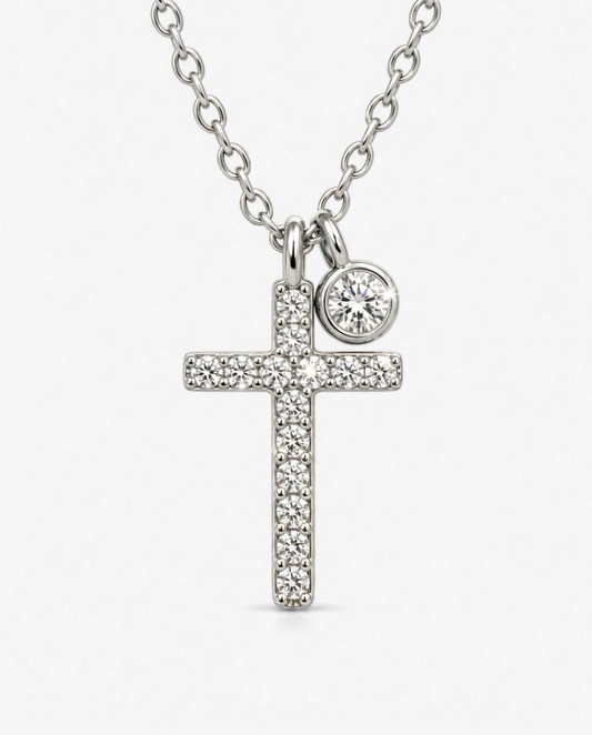Pavé Cross & Stone Necklace