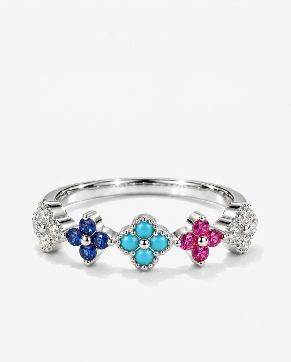 Colourful Clover Zircon Ring