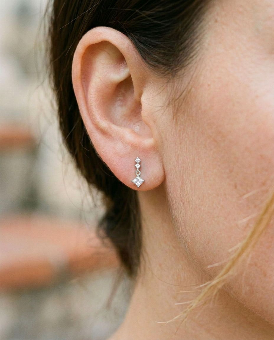 Square Drop Stud Earrings
