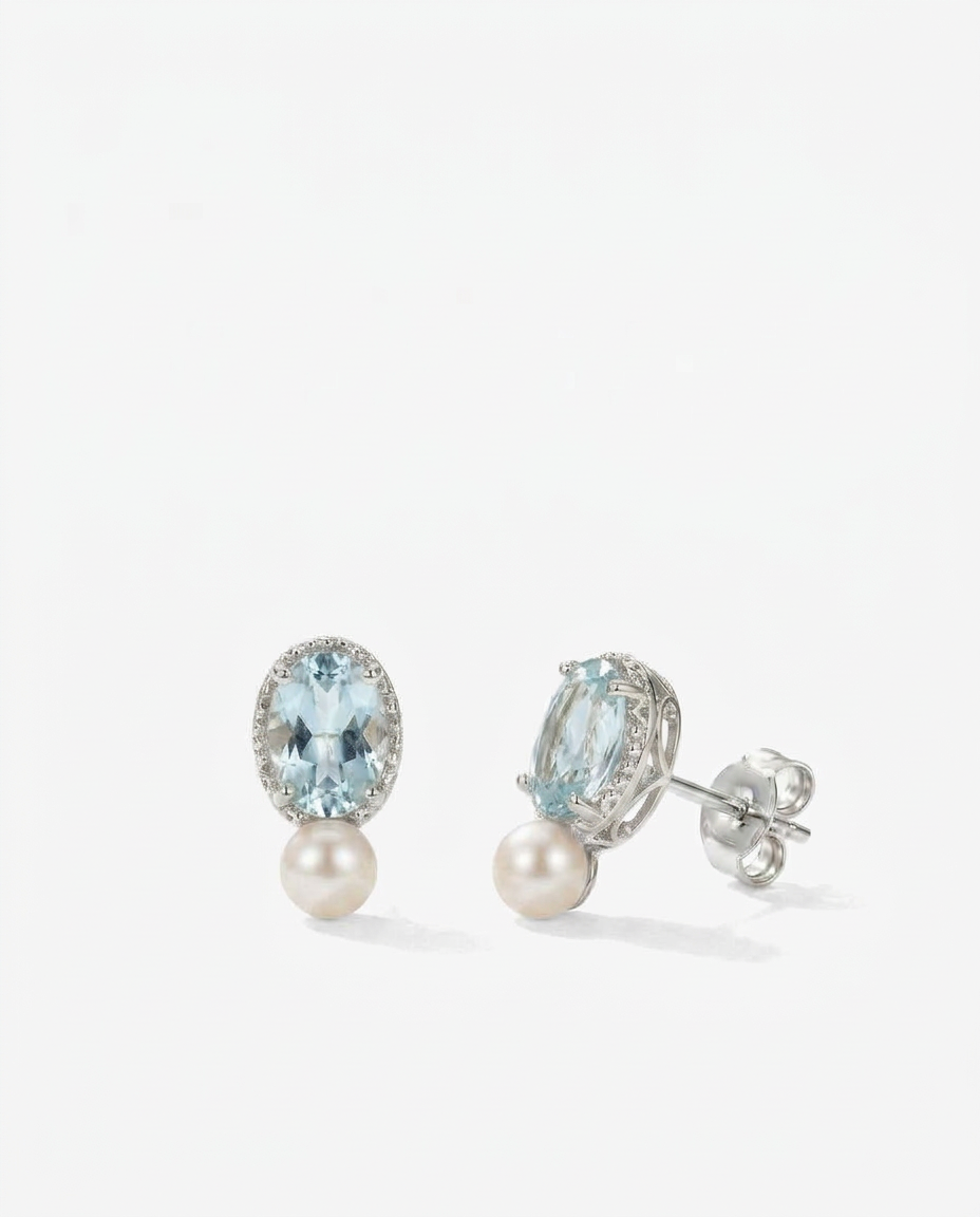 Oval Gem & Pearl Studs