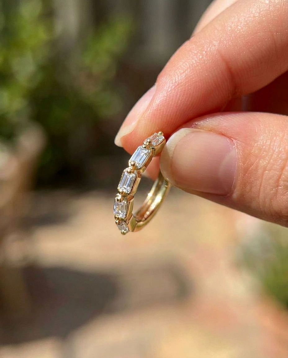 Baguette Zircon Hoop Earrings