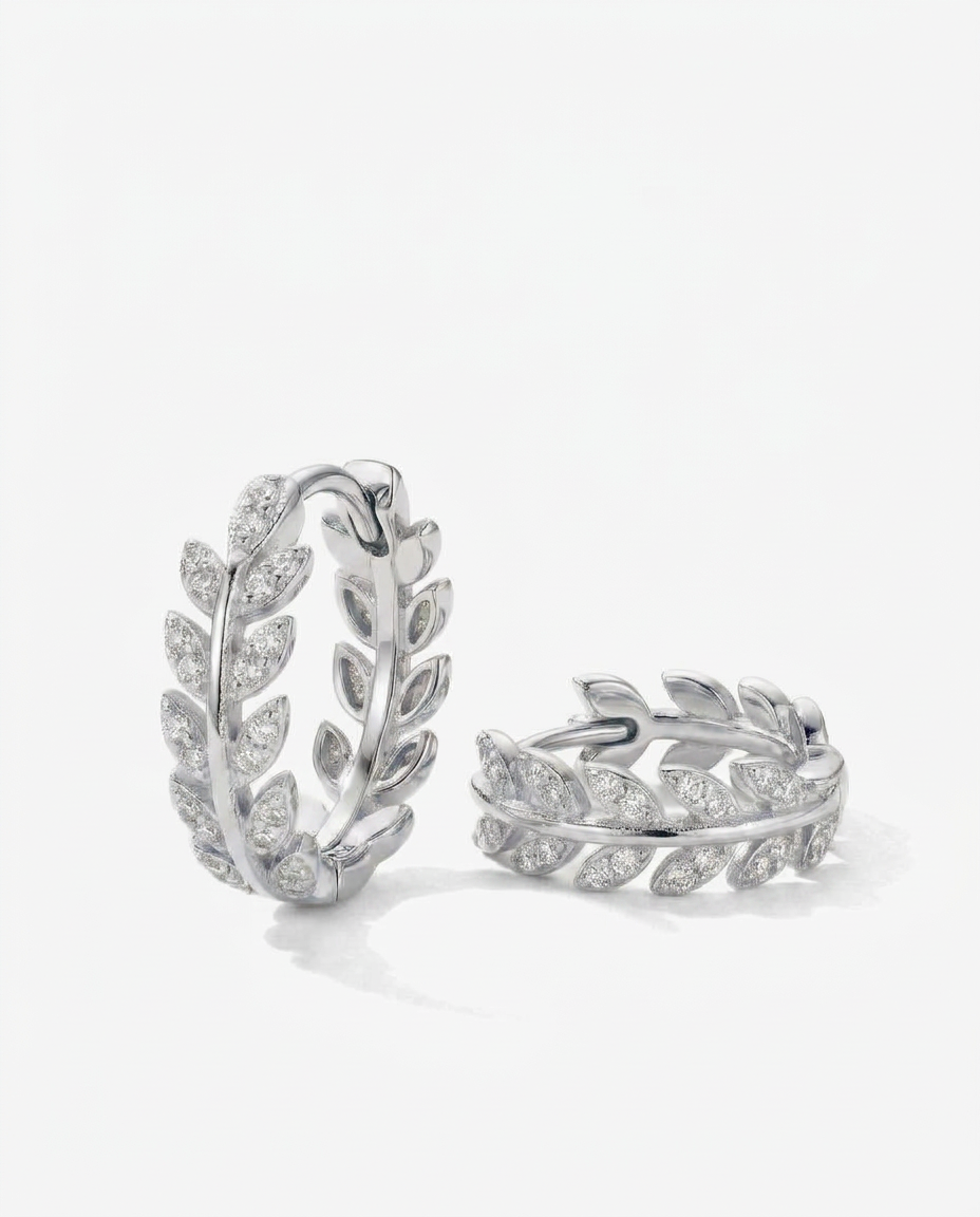 Leaf & Gem Hoop Earrings
