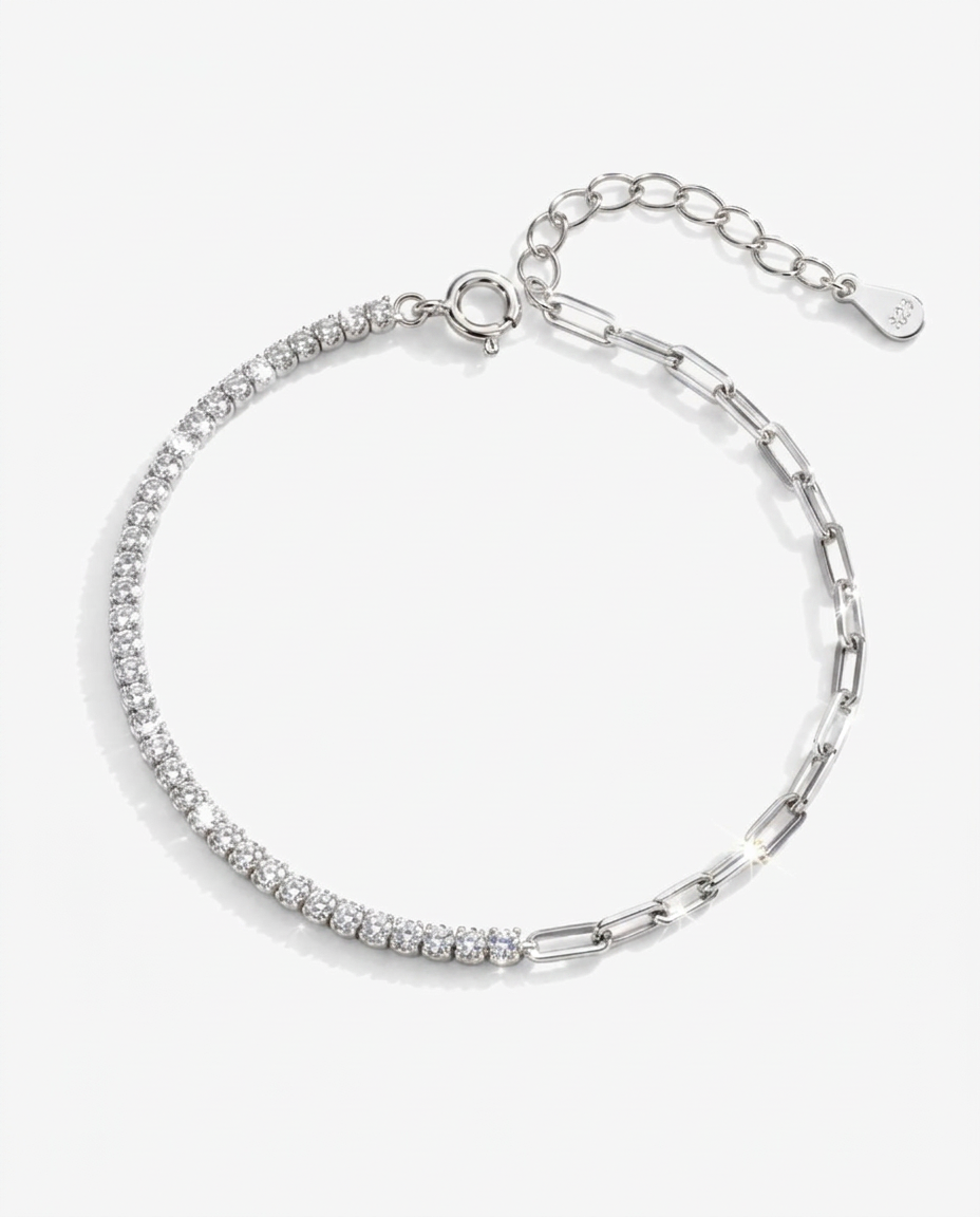 Half Tennis Paperclip Bracelet