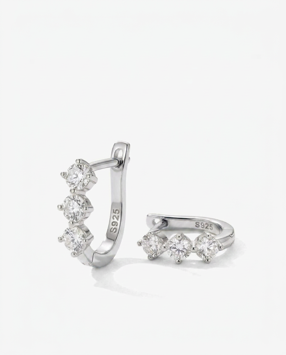 Triple Stone Huggie Earrings
