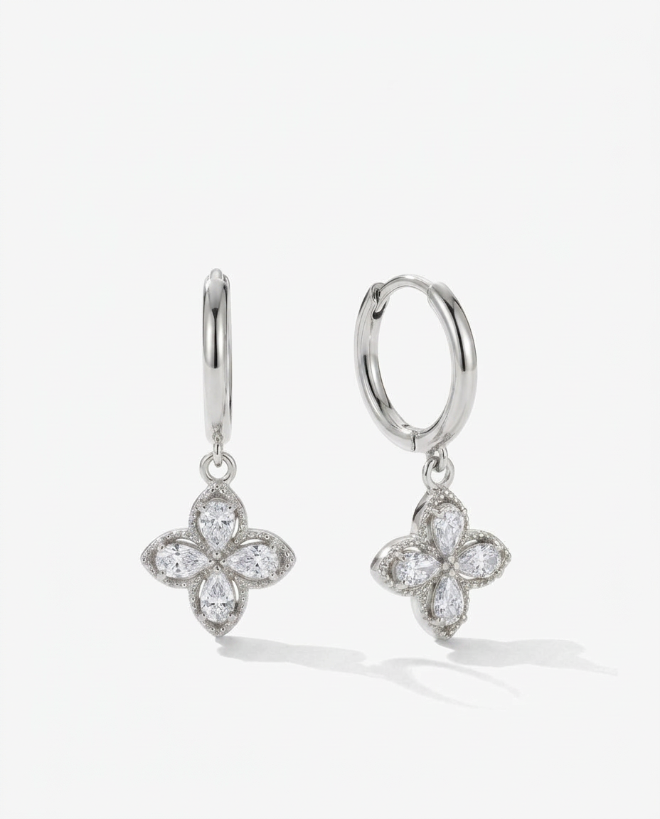 Clover Drop Hoop Earrings