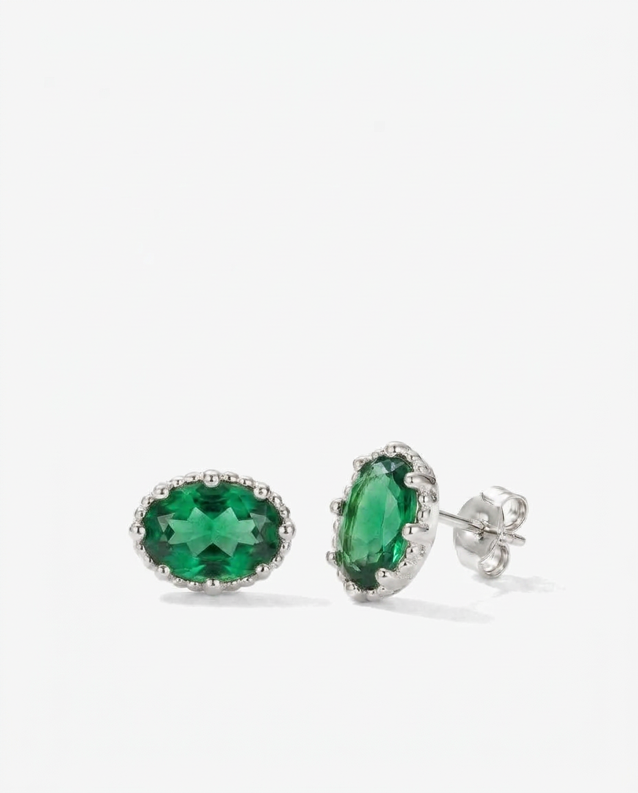 Emerald Oval Studs