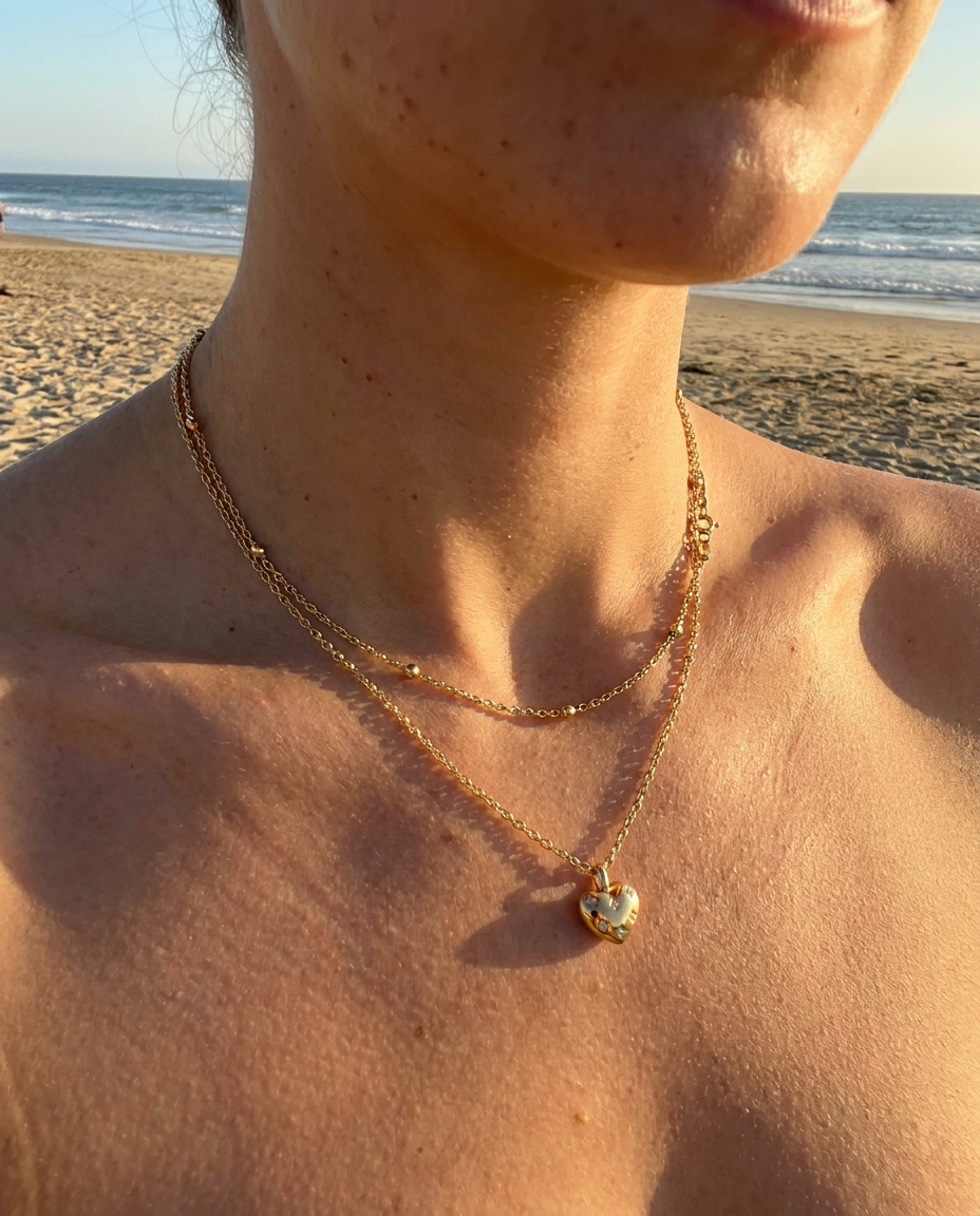 Tiny Heart & Beaded Cable Necklace Set