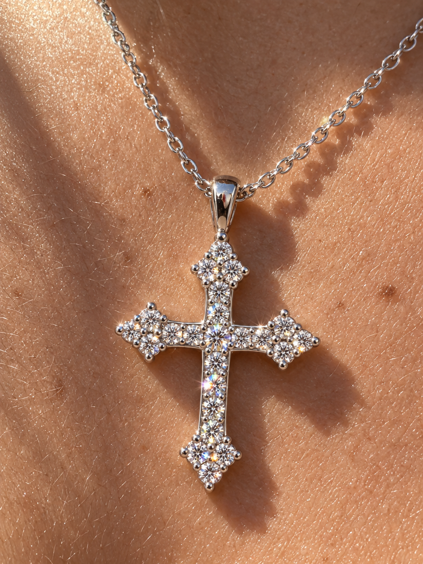 Baroque Crystal Cross Necklace