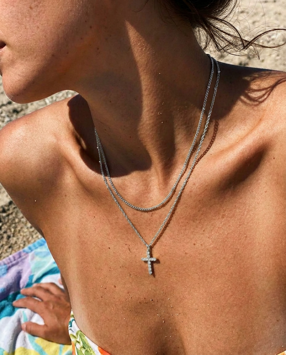 Pavé Cross & Satellite Necklace Set