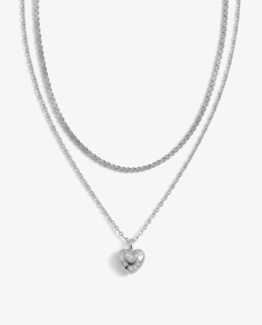 Tiny Heart & S-Chain Necklace Set