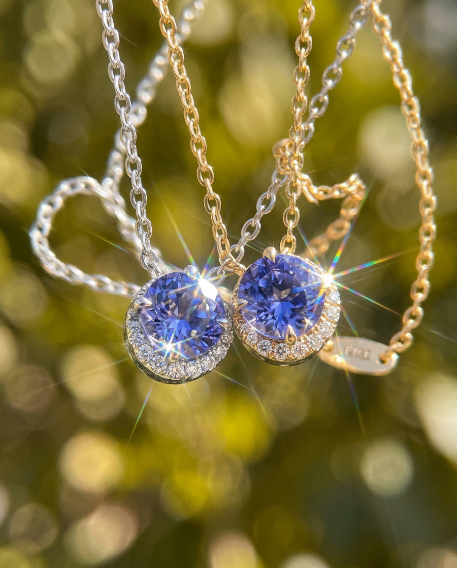 Sapphire Halo Pendant Necklace