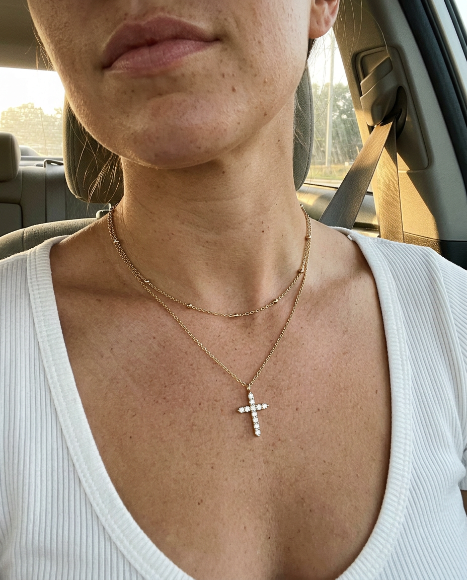 Everyday Pavé Cross & Beaded Cable Necklace Set