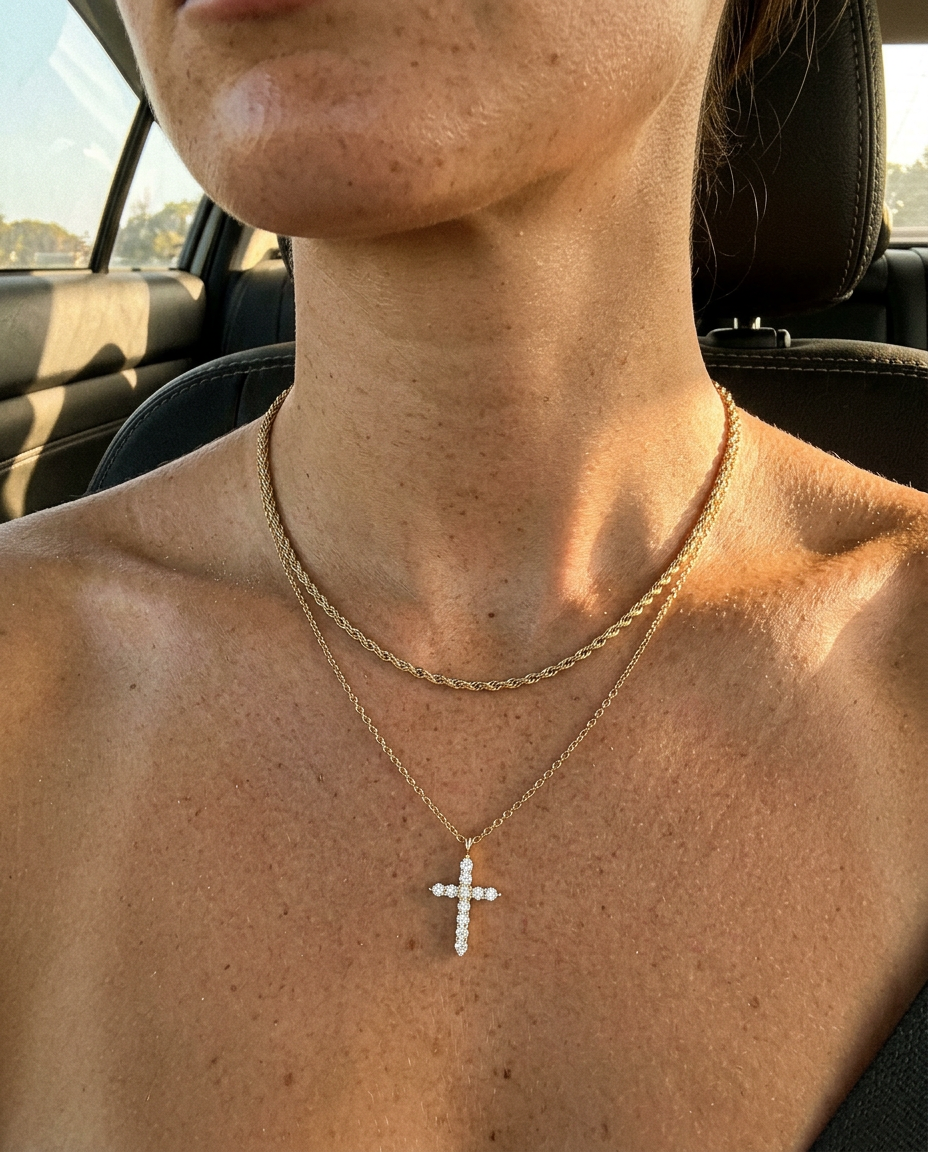 Everyday Pavé Cross & Rope Necklace Set