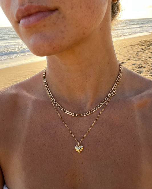 Tiny Heart & Figaro Necklace Set