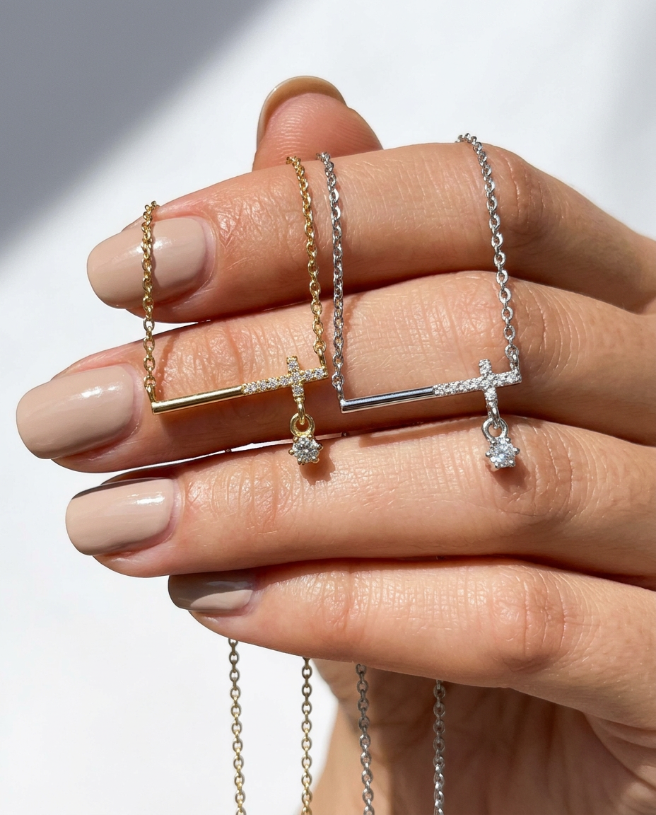 Pavé Cross Bar Necklace