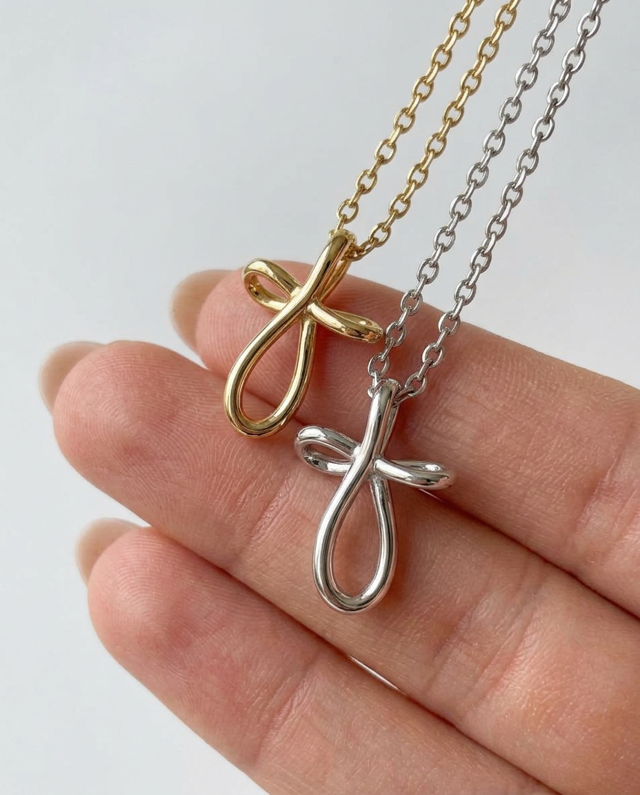 Ribbon Cross Pendant Necklace