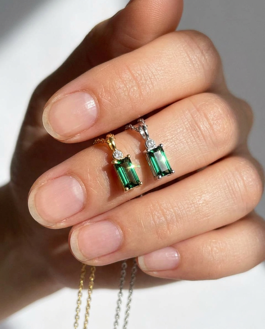 Emerald Baguette Pendant Necklace