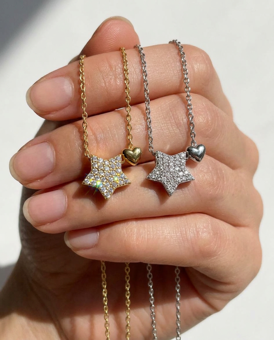 Pavé Star & Heart Necklace