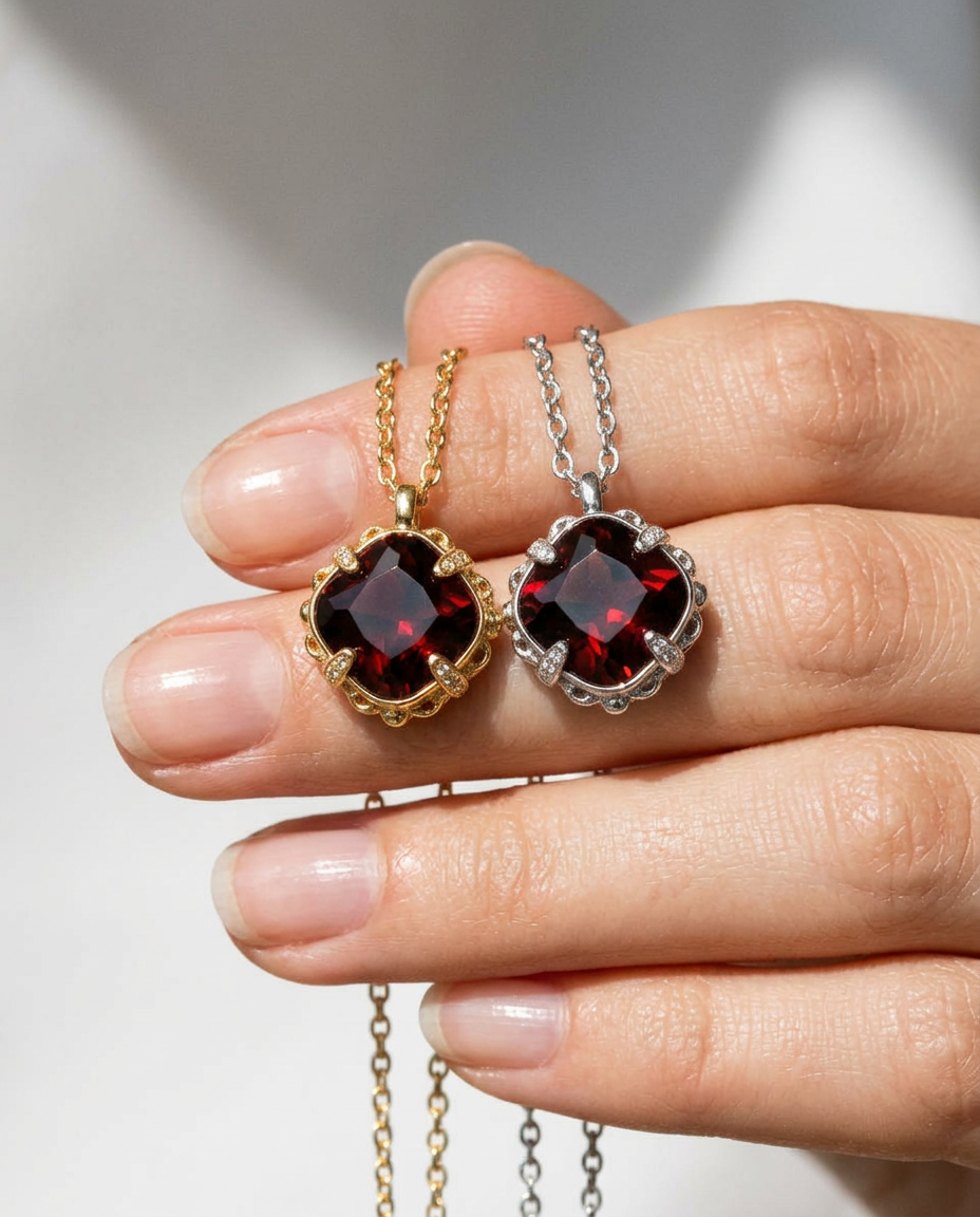 Garnet Solitaire Necklace