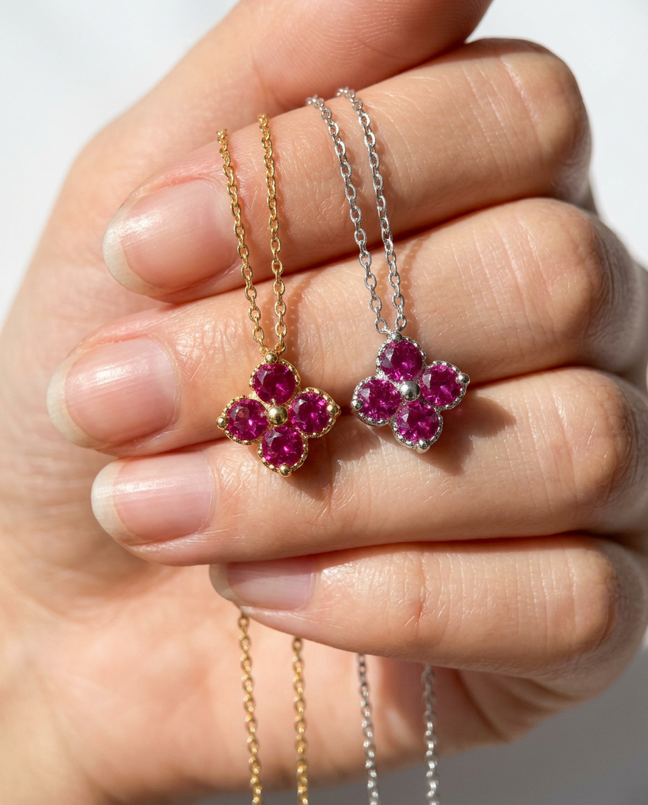 Pomegranate Clover Necklace