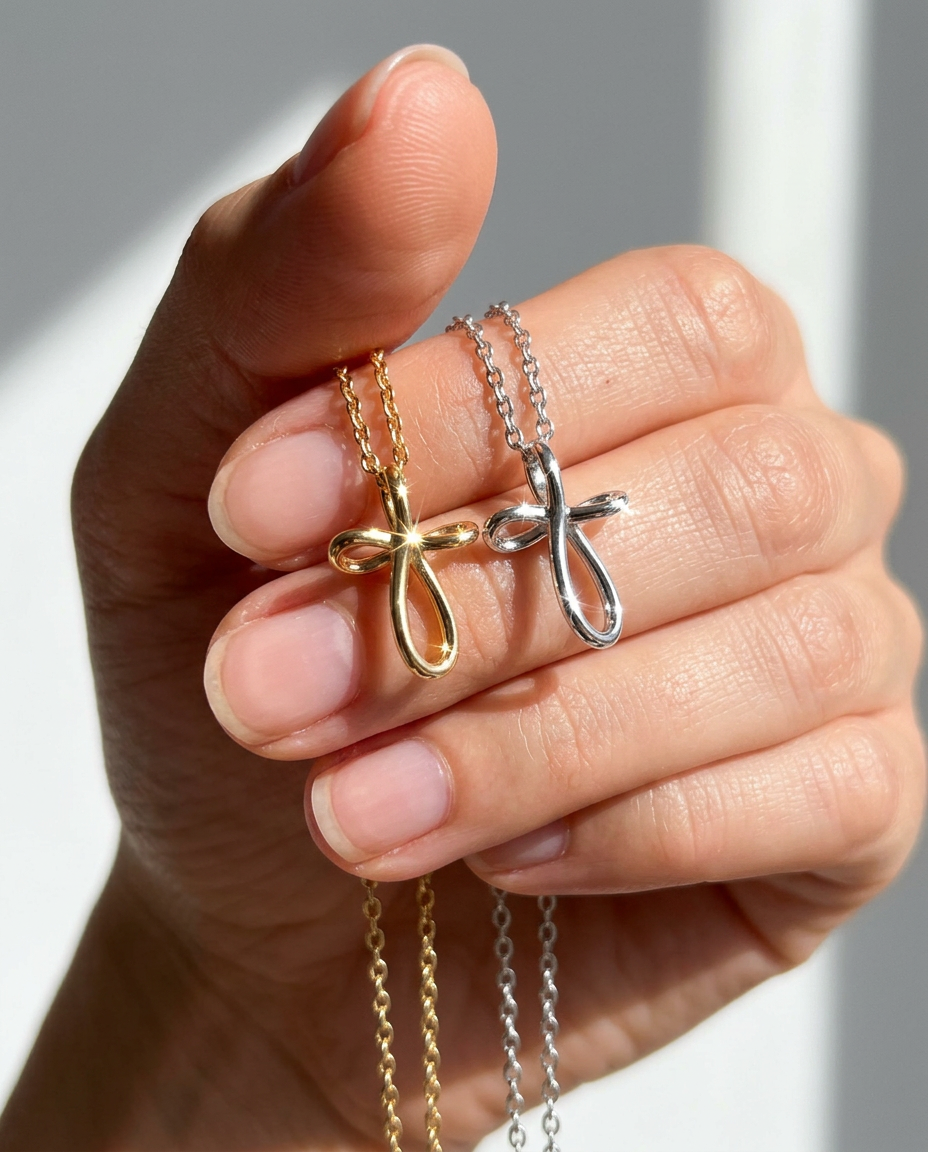 Ribbon Cross Pendant Necklace