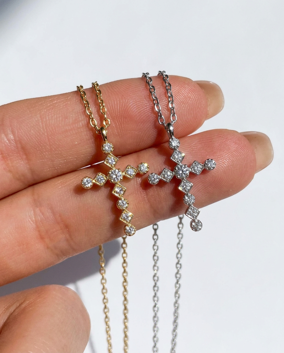 Mixed-Cut Cross Necklace