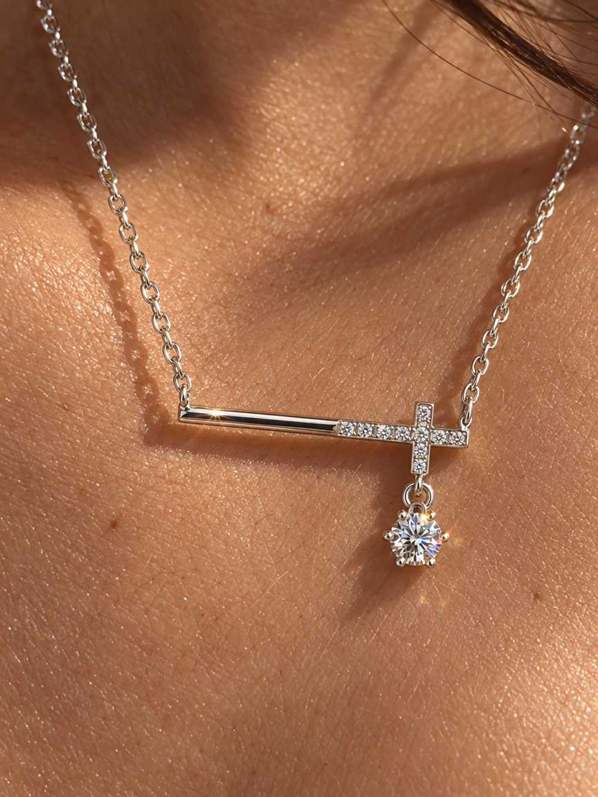 Pavé Cross Bar Necklace