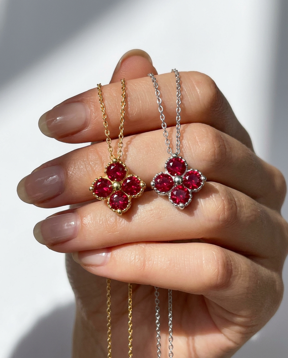 Pomegranate Clover Necklace