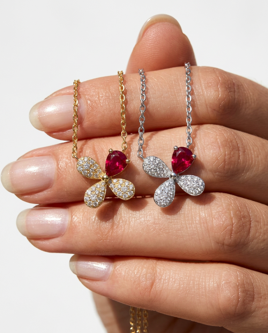 Ruby Clover Pendant Necklace
