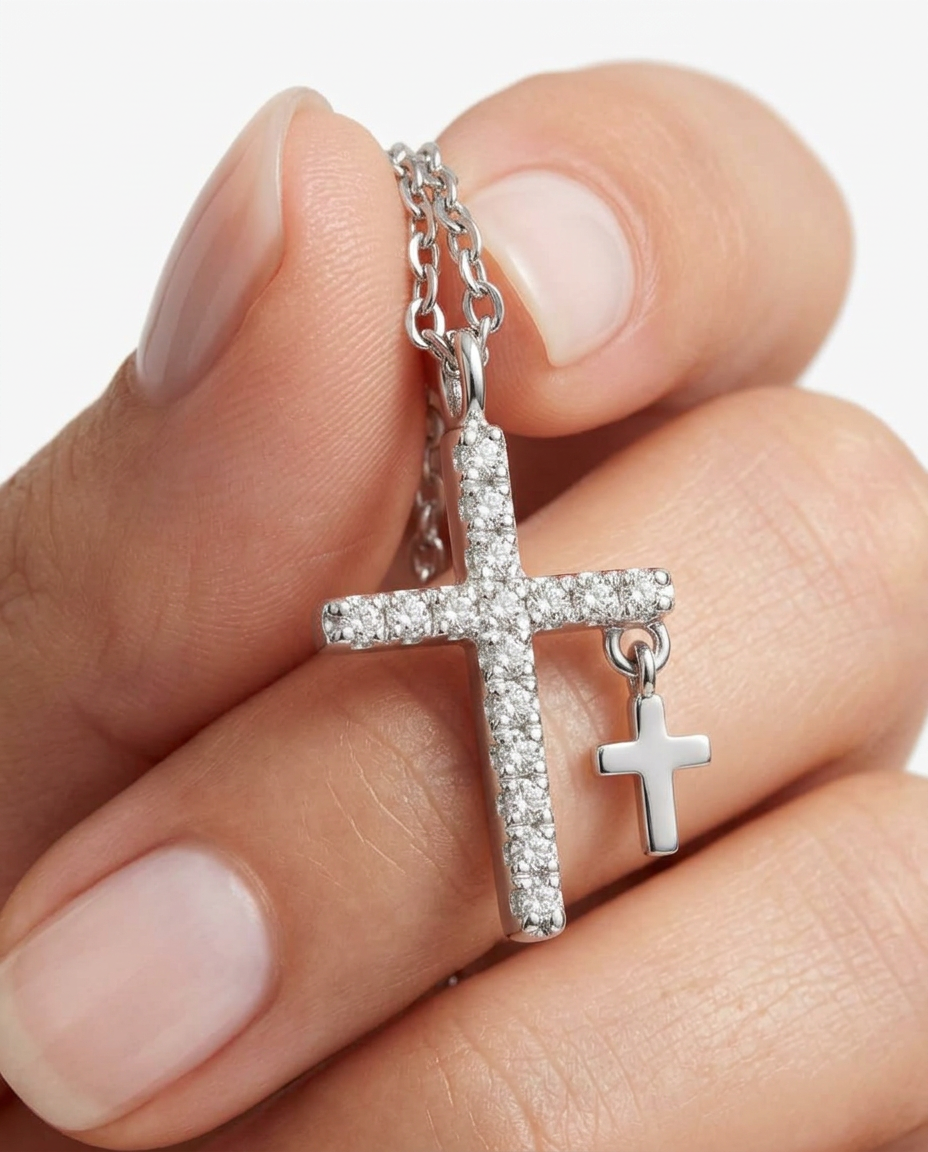Double Cross Pavé Necklace