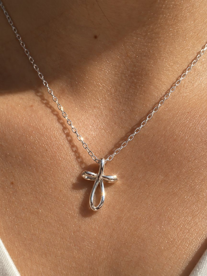 Ribbon Cross Pendant Necklace