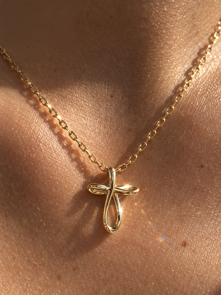 Ribbon Cross Pendant Necklace