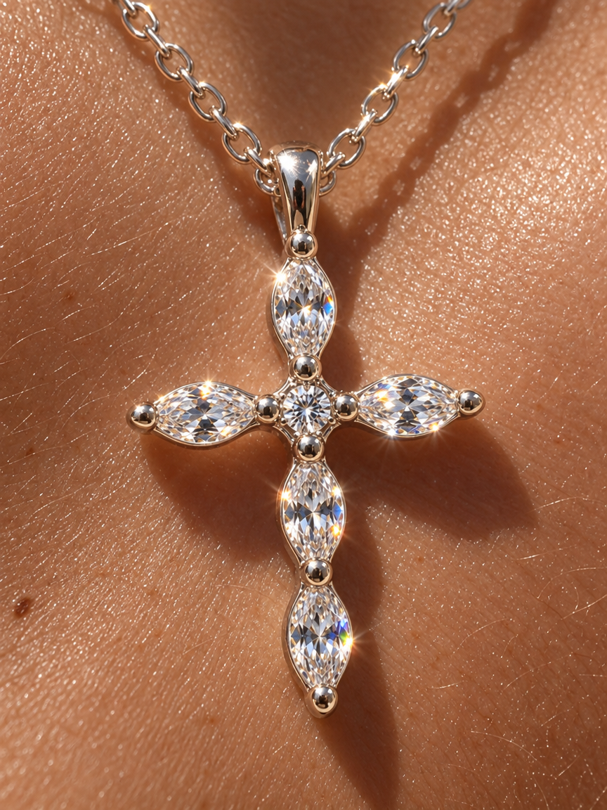 Flower Cross Pendant Necklace