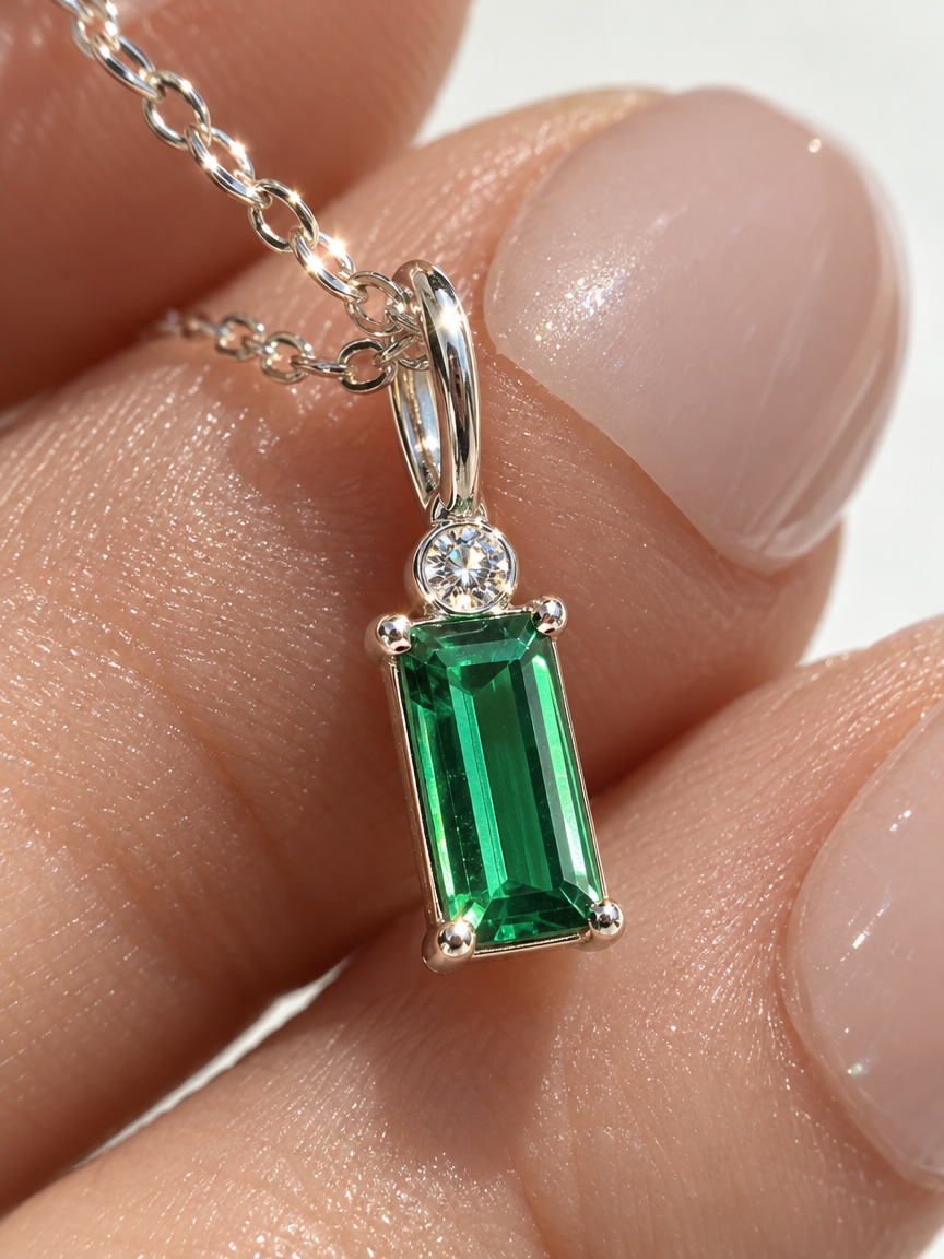Green Crystal Baguette Necklace