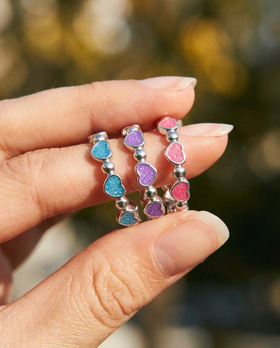 Enamel Heart Cluster Ring