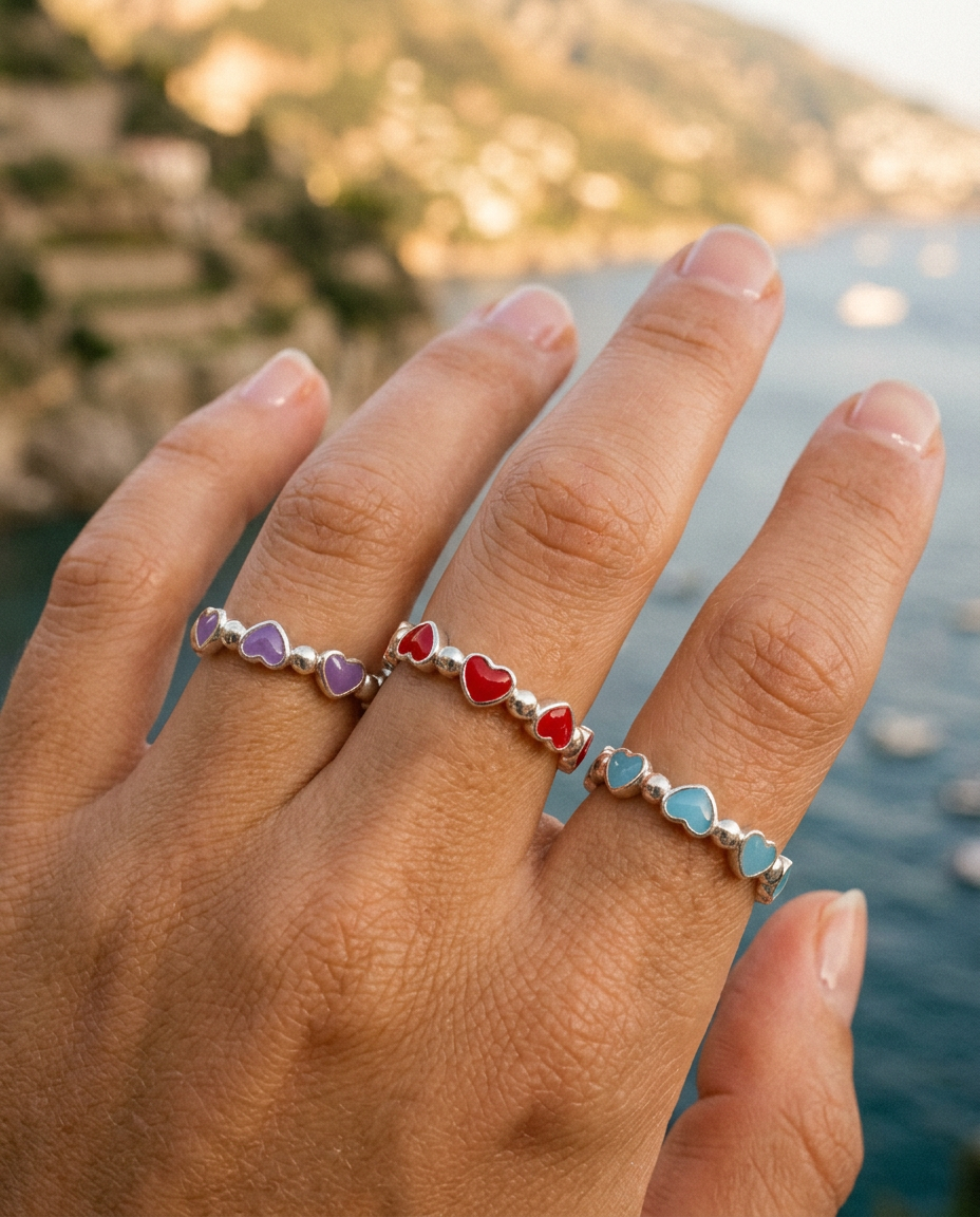 Enamel Heart Cluster Ring