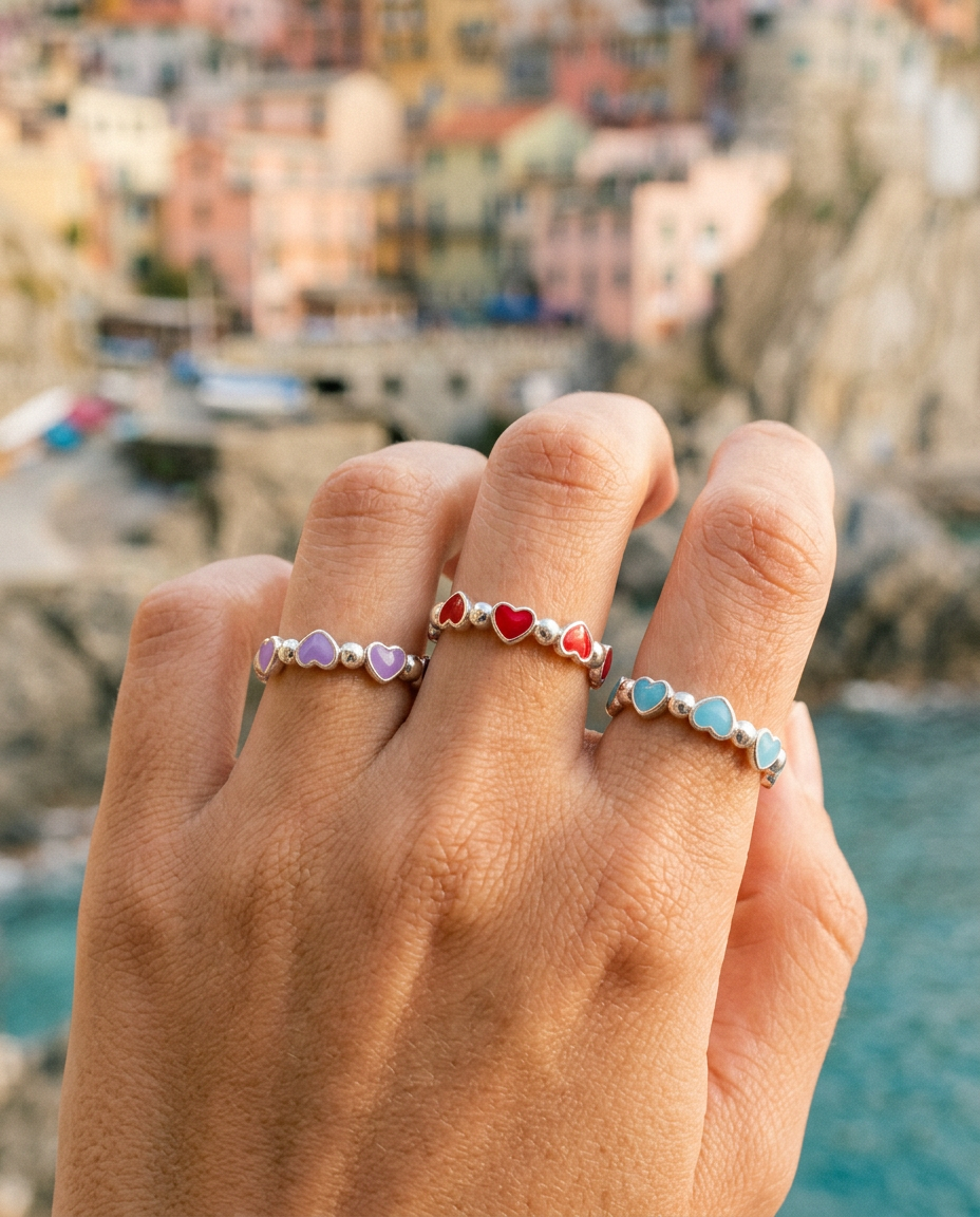Enamel Heart Cluster Ring