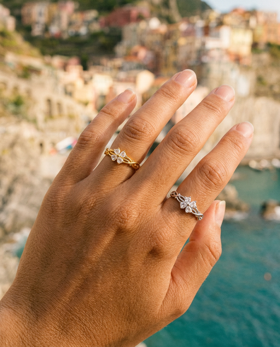 Lucky Clover Zircon Open Ring