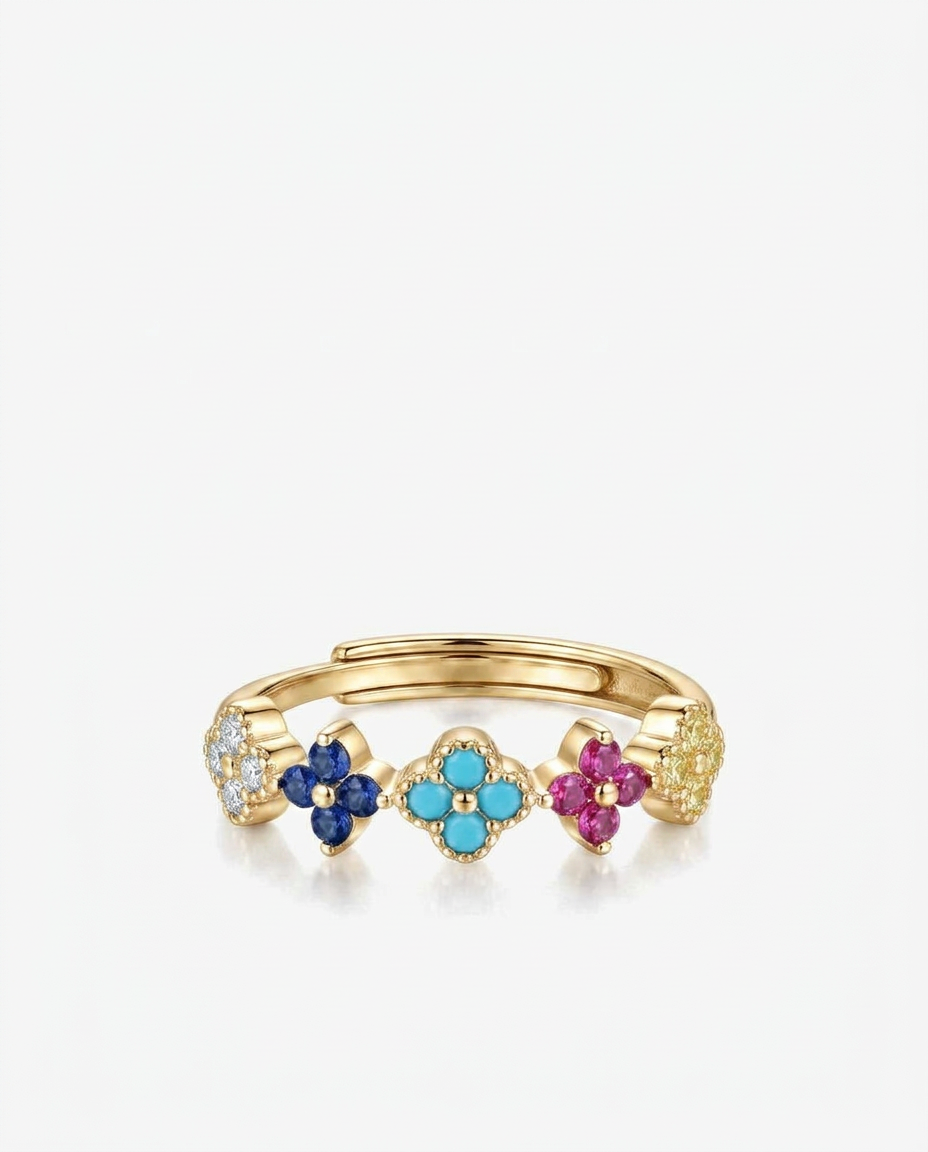 Colourful Clover Zircon Ring