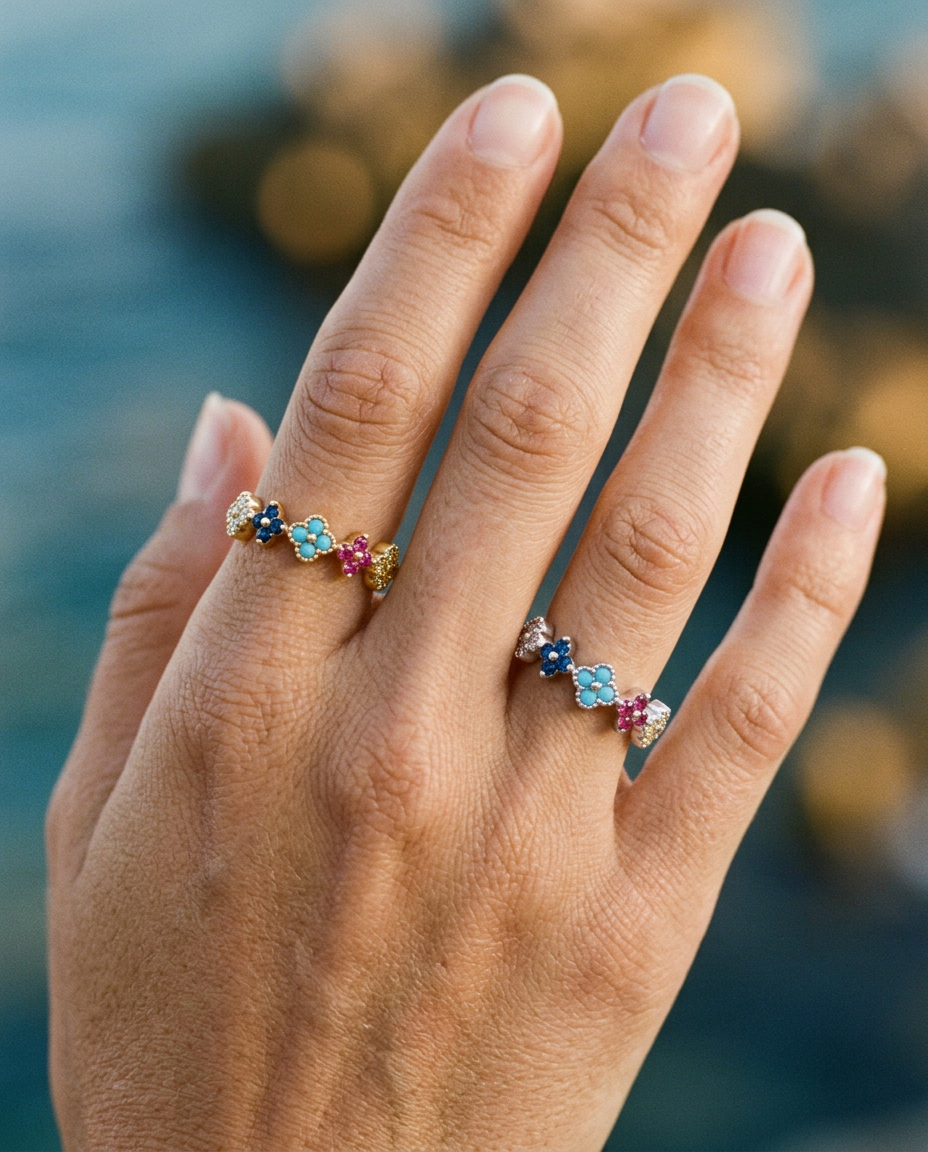 Colourful Clover Zircon Ring