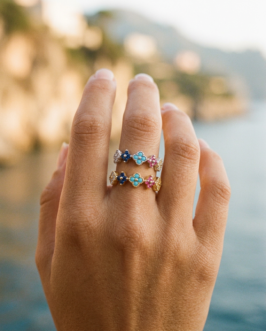 Colourful Clover Zircon Ring