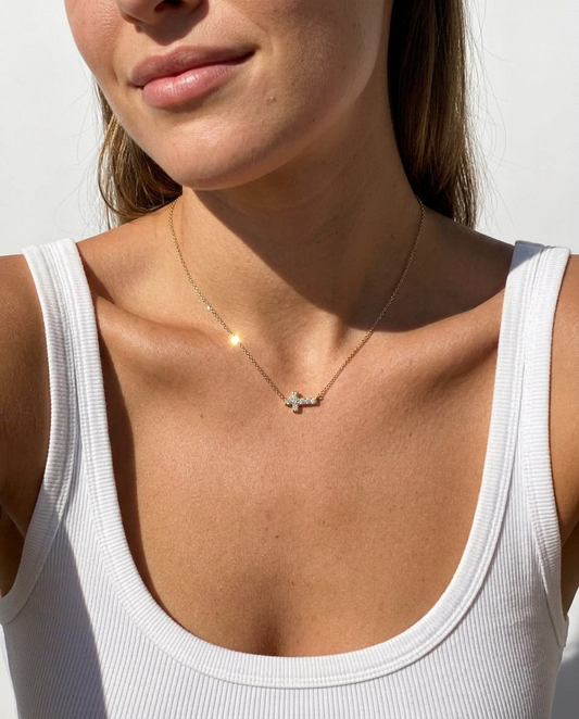 Horizontal Pavé Cross Necklace